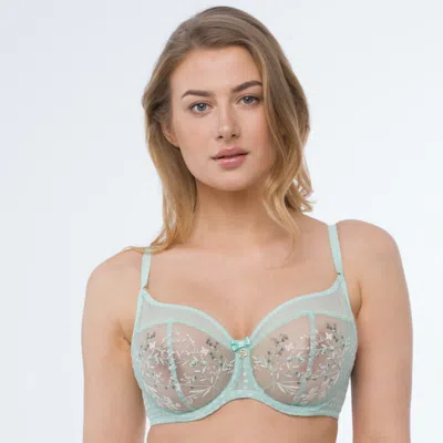 Truedames Sheer Mesh Embroidered Full Coverage Bra In Blue