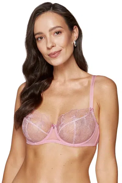 Truedames Sheer Mesh Floral Embroidered Bra In Pink