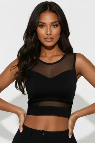 Truedames Sheer Mesh Panel Crop Tank Top In Black