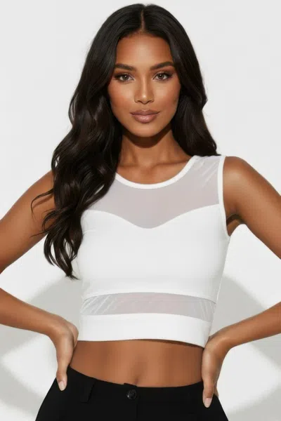 Truedames Sheer Mesh Panel Crop Tank Top In White
