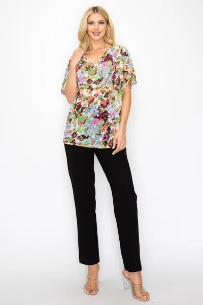 Truedames Sheer Neon Floral Cowl Neck Whimsgoth Relaxed Top In Multi