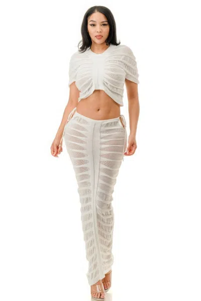 Truedames Sheer Skirt Set In White