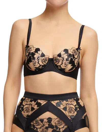 Truedames Sheer Tulle Underwire Bra With Rose Embroidery And Support Sling In Black