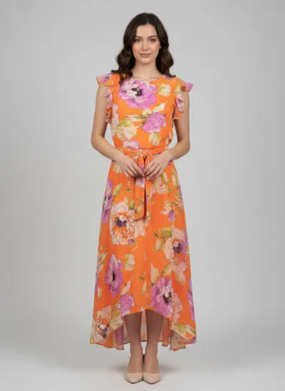 Truedames Shelby & Palmer Floral Ruffled Sleeve In Orange