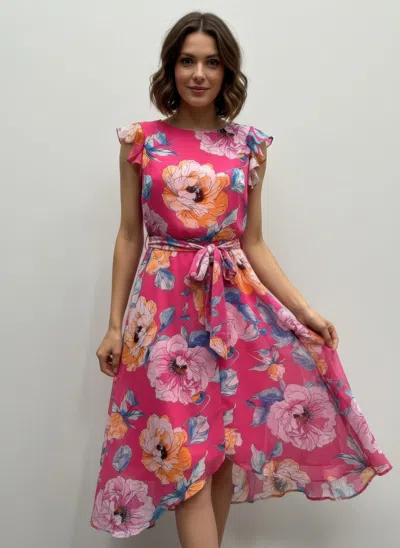 Truedames Shelby & Palmer Floral Ruffled Sleeve In Pink