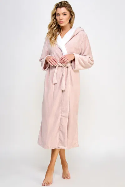 Truedames Sherpa-lined Hooded Plush Lounge Robe In Pink