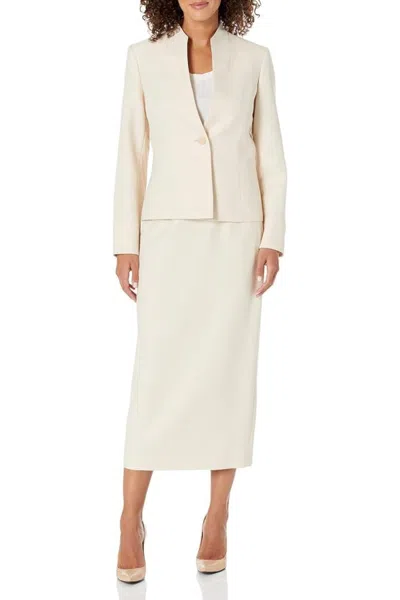 Truedames Shimmer Tweed One Button Column Jacket And Skirt Suit In White