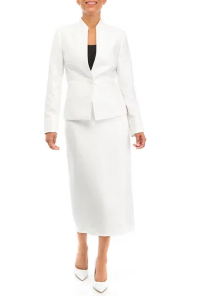 Truedames Shimmer Tweed One Button No Pocket Jacket And Column Skirt Set In White