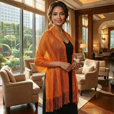 Truedames Shimmering Fringe Evening Shawl Scarf In Animal Print