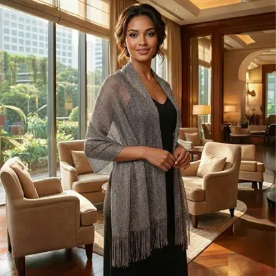 Truedames Shimmering Fringe Evening Shawl Scarf In Blue
