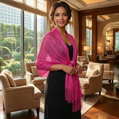 Truedames Shimmering Fringe Evening Shawl Scarf In Pink