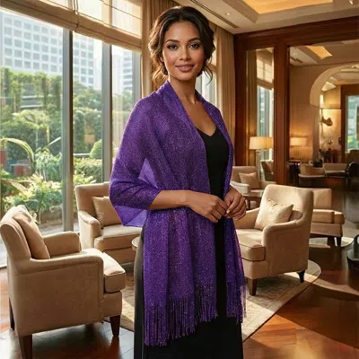 Truedames Shimmering Fringe Evening Shawl Scarf In Purple