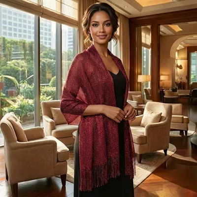 Truedames Shimmering Fringe Evening Shawl Scarf In Red