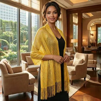 Truedames Shimmering Fringe Evening Shawl Scarf In Yellow