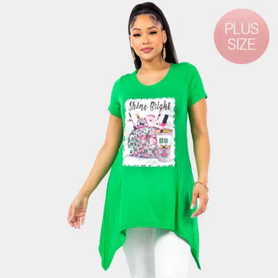Truedames Shine Bright Message Cosmetic Printed Half Sleeve Top In Green