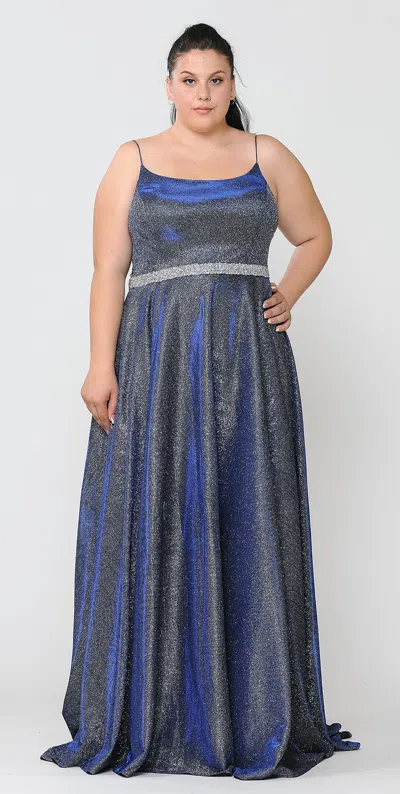 Truedames Shiny Bridesmaids Plus Size Dress With Corset In Blue