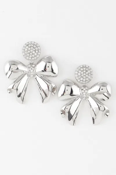 Truedames Shiny Jeweled Ribbon Earrings In Silver