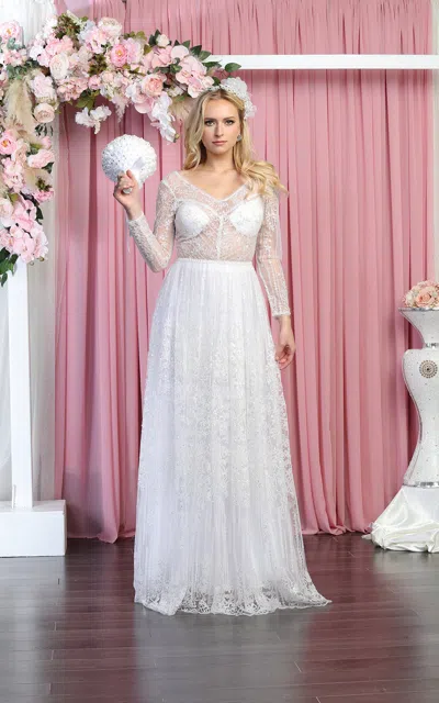 Truedames Shiny Long Sleeve Plus Size Mob Formal Gown In White