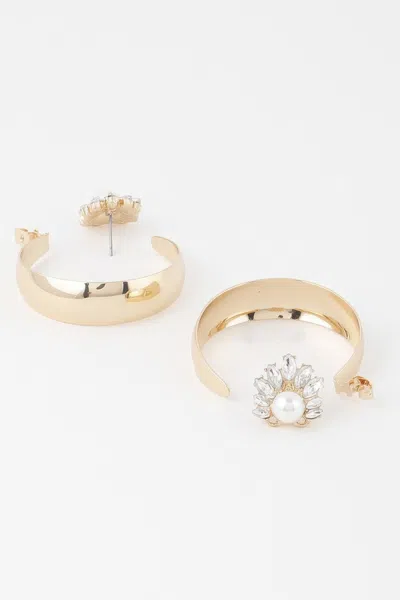Truedames Shiny Pearl Hoop Earrings In Gold