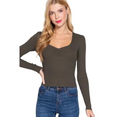 Truedames Shirring Sweatheart Neck Sweater In Green