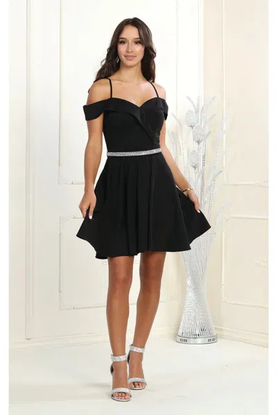 Truedames Short A-line Cold Shoulder Homecoming Dress In Black