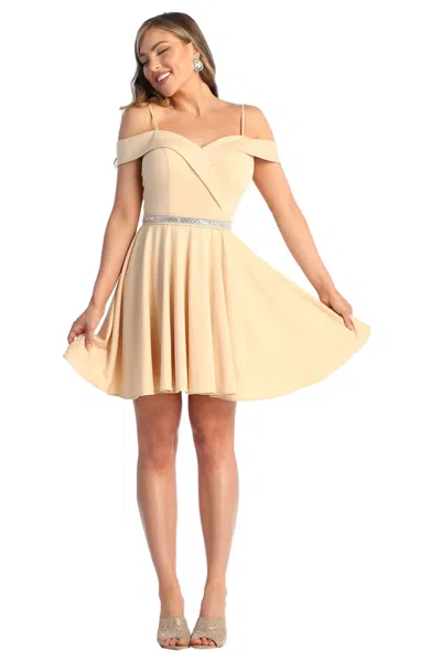 Truedames Short A-line Cold Shoulder Homecoming Dress In Neutral