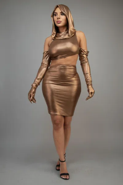 Truedames Short Dress With Gloves & Hoodie In Gold