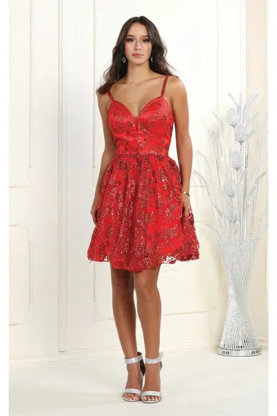 Truedames Short Glitter Spaghetti Strap Hoco Dress In Red