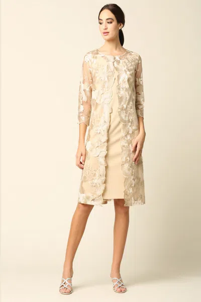 Truedames Short Mother Of Bride Attached Jacket Dress In Brown