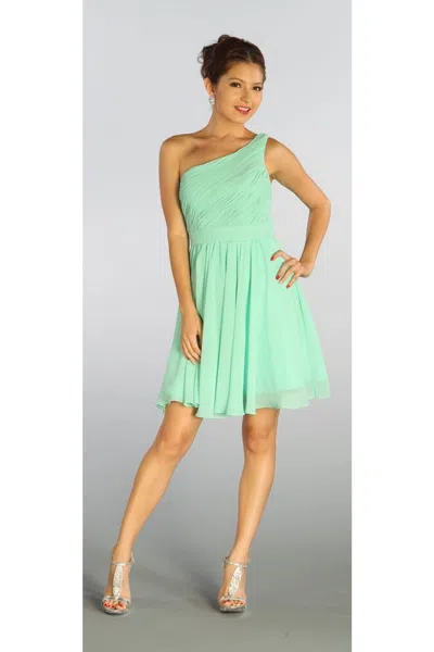 Truedames Short One Shoulder Chiffon Bridesmaid Dress In Green