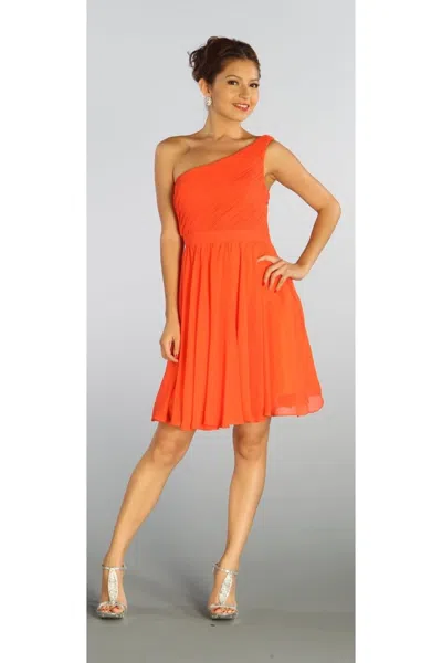 Truedames Short One Shoulder Chiffon Bridesmaid Dress In Orange