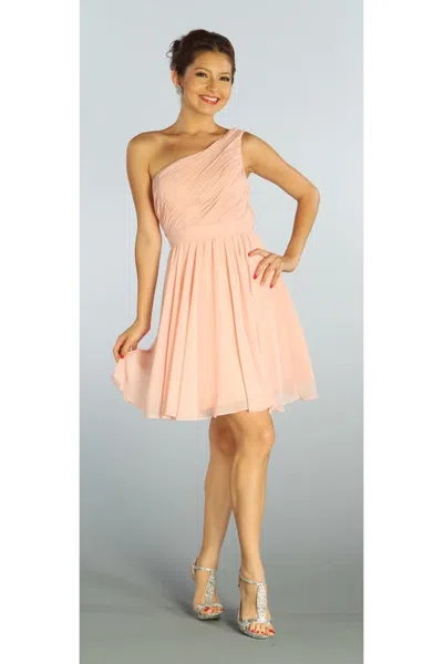 Truedames Short One Shoulder Chiffon Bridesmaid Dress In Pink