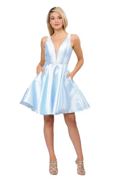 Truedames Short Plunging V-neckline Mikado Bridesmaid Dress In Blue