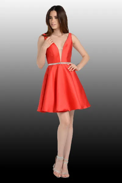 Truedames Short Plunging V-neckline Mikado Bridesmaid Dress In Red