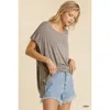 Truedames Short Sheer Dolman Sleeve Scoop Neck Top With Side Slit In Gray