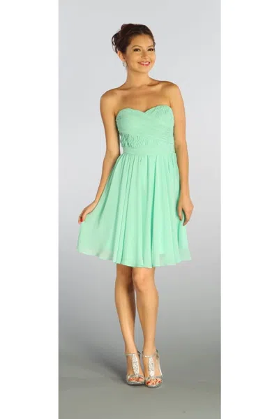 Truedames Short Simple Strapless Chiffon Bridesmaid Dress In Blue