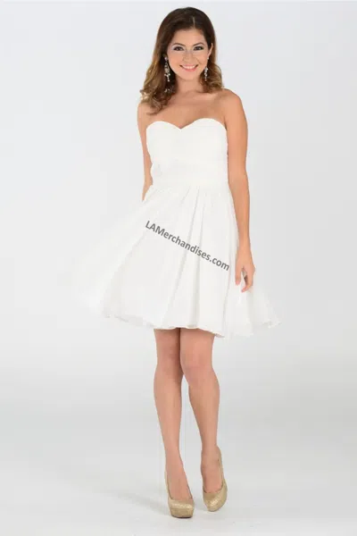 Truedames Short Simple Strapless Chiffon Bridesmaid Dress In White