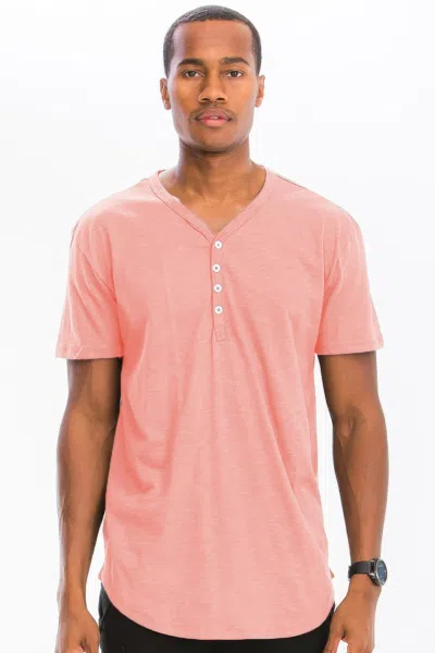 Truedames Short Sleeve 4 Button Henley Shirt In Pink