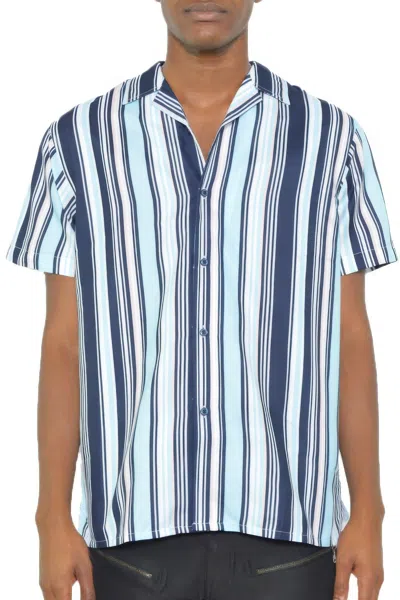 Truedames Short Sleeve Button Down Shirt In Blue