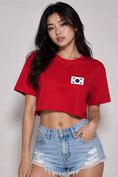 Truedames Short Sleeve Cotton Korea Print Shirt In Red