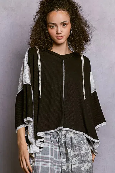 Truedames Short Sleeve Hoodie Top With Lace Detail In Burgundy