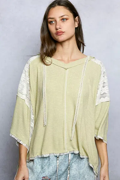 Truedames Short Sleeve Hoodie Top With Lace Detail In Yellow