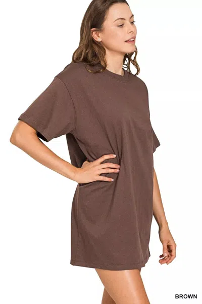 Truedames Short Sleeve Mini Tee Dress In Brown
