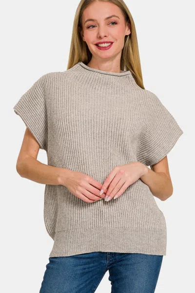 Truedames Short Sleeve Mock Neck Sweater In Grey