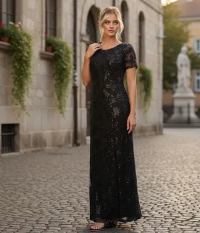 Truedames Short Sleeve Mother Of The Bride Formal Evening Dress In Black