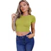 Truedames Short Sleeve Round Neck Crossover Multi Way Tie Top In Green