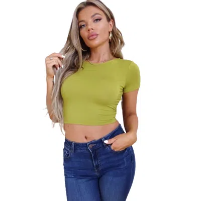 Truedames Short Sleeve Round Neck Crossover Multi Way Tie Top In Green