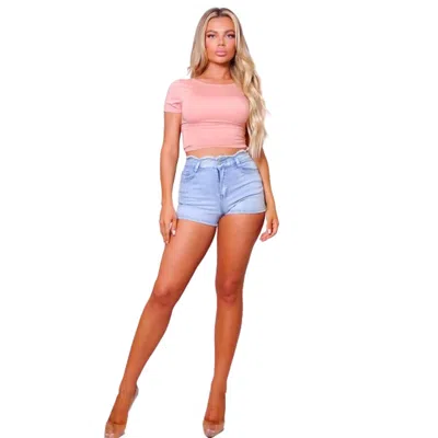 Truedames Short Sleeve Round Neck Crossover Multi Way Tie Top In Pink