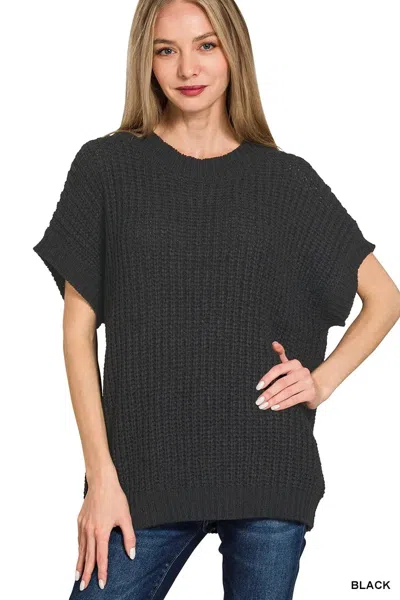 Truedames Short Sleeve Round Neck Sweater In Black