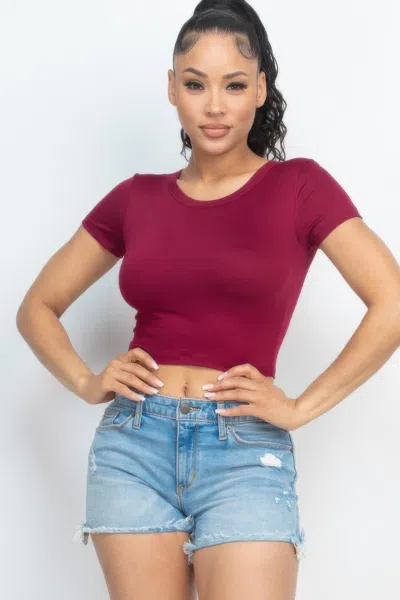 Truedames Short Sleeve Roundneck Crop Top In Pink